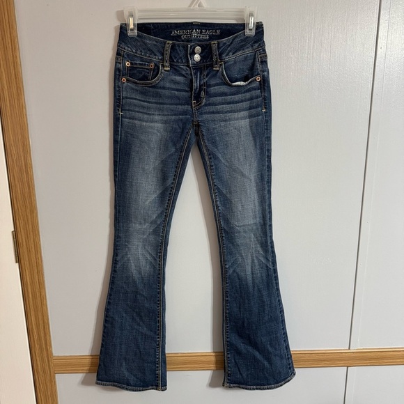 American Eagle Outfitters Artist Super Stretch Dark Blue Flare Jeans Size 00 - Picture 4 of 10